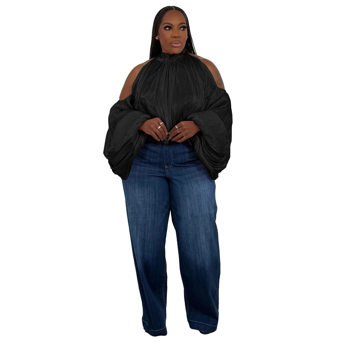Off-Shoulder Lantern Sleeve Top Elegant Casual Blouse