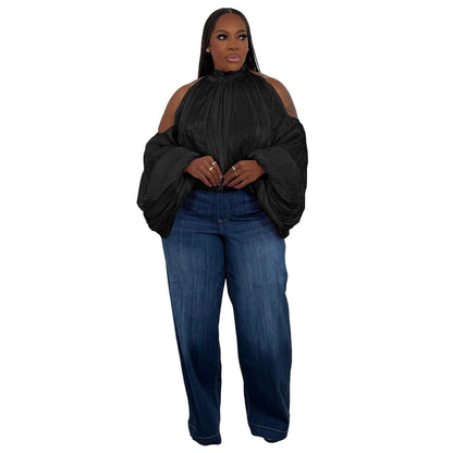 Off-Shoulder Lantern Sleeve Top Elegant Casual Blouse