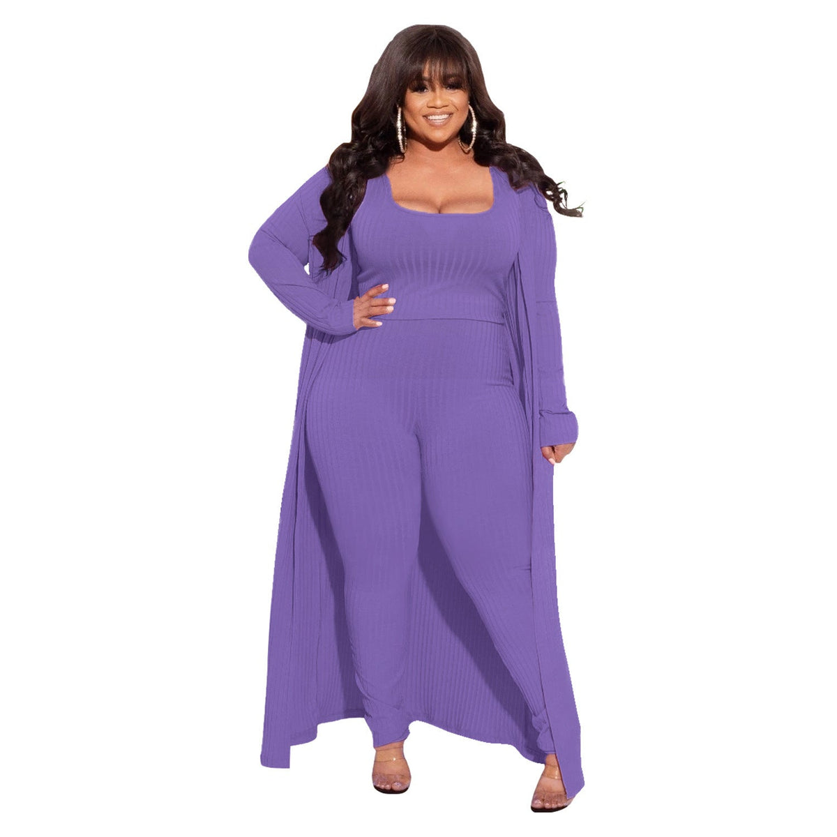 High Stretch Ribbed Three-Piece Set Stylish Casual Outfit