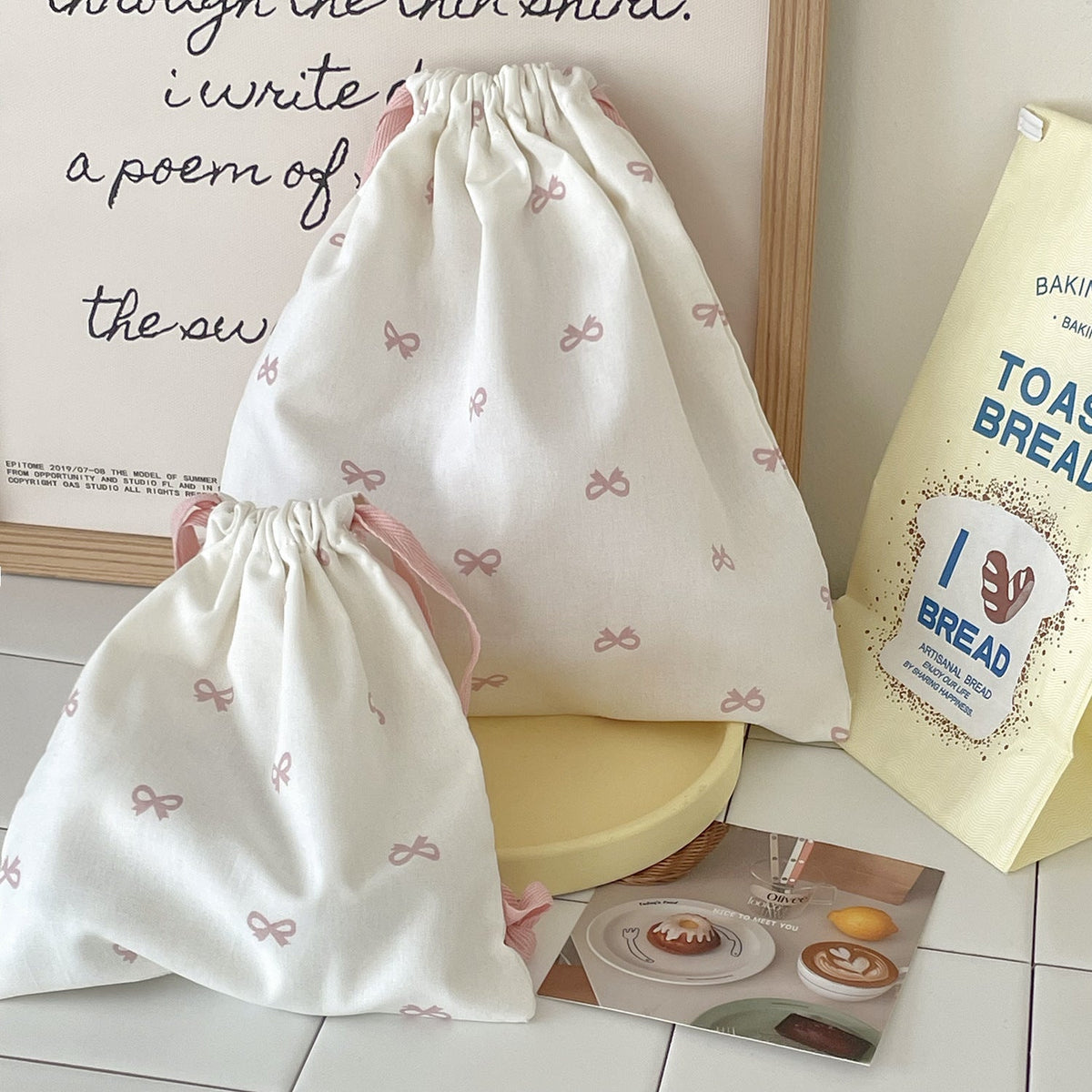 Sweet Bow Drawstring Storage Bag Cute Portable Travel Organizer