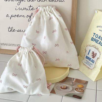 Sweet Bow Drawstring Storage Bag Cute Portable Travel Organizer