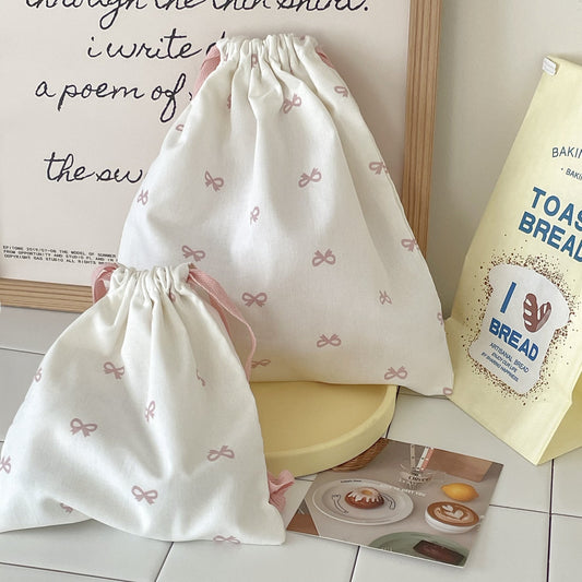 Sweet Bow Drawstring Storage Bag Cute Portable Travel Organizer