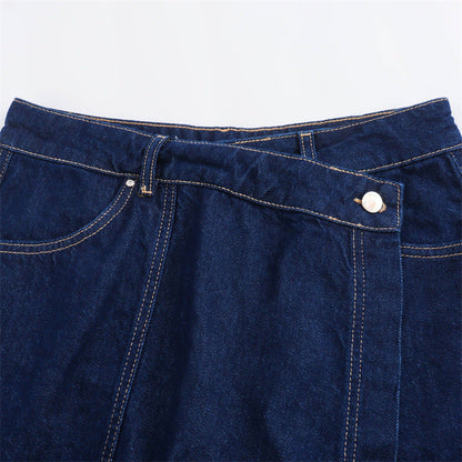 Trendy Cropped Denim Shirt and Skort Set