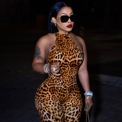 Sexy Backless Leopard Print Bodysuit For Women