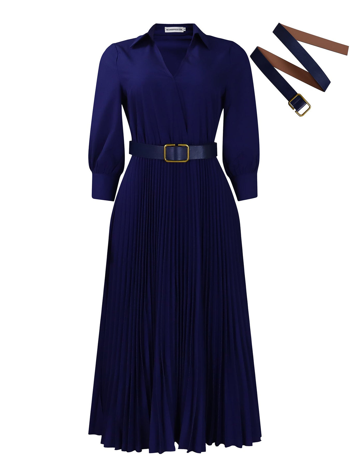 Chic Button-Up Long Sleeve A-Line Dress With Waistband