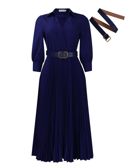 Chic Button-Up Long Sleeve A-Line Dress With Waistband