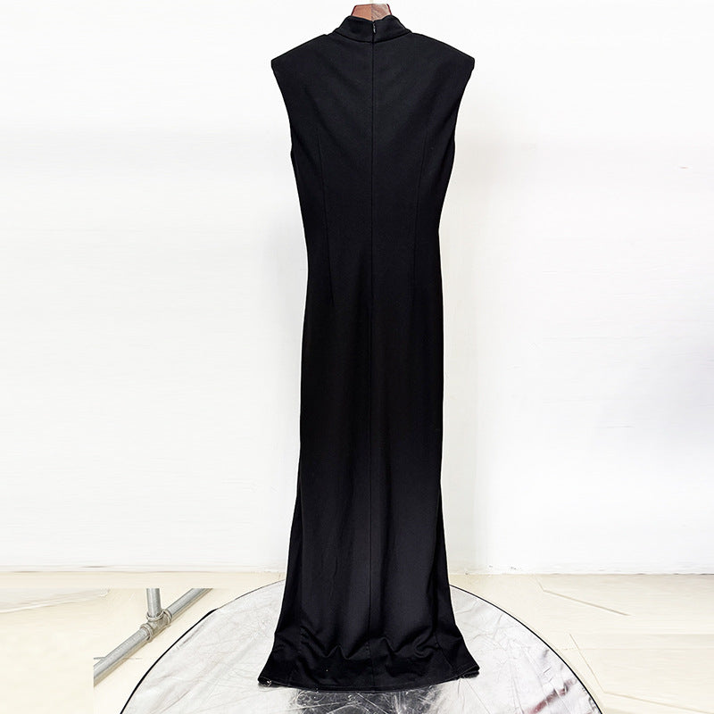 Elegant Sleeveless Zip Front Maxi Dress