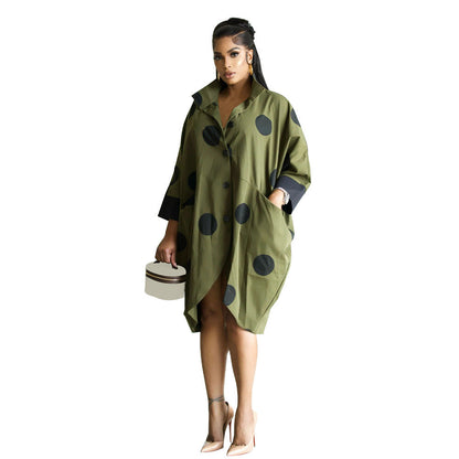 Digital Print Long Sleeve Shirt Dress With Pockets