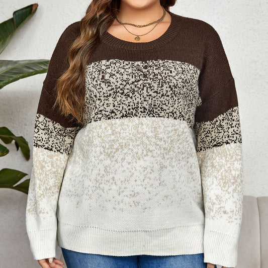Color Block Round Neck Pullover Top Casual