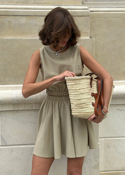 Two Piece Crop Top And Mini Skirt Set Khaki