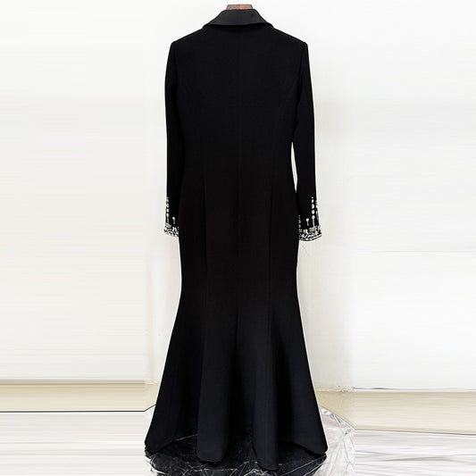 Elegant Tailored Satin Dress With Beaded Embellishments
