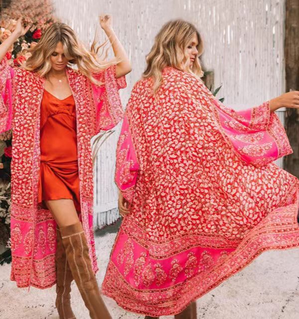 Print Beach Beach Beach Holiday Women'S Sunscreen Clothing Leisure Style Red Outwear
