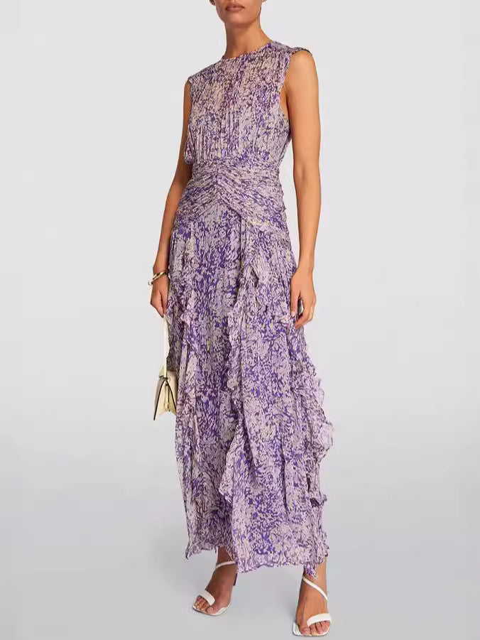 Off-Shoulder Floral Chiffon Maxi Dress For Women
