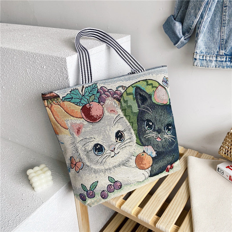 Ethnic Vintage Embroidered Canvas Tote Bag for Women