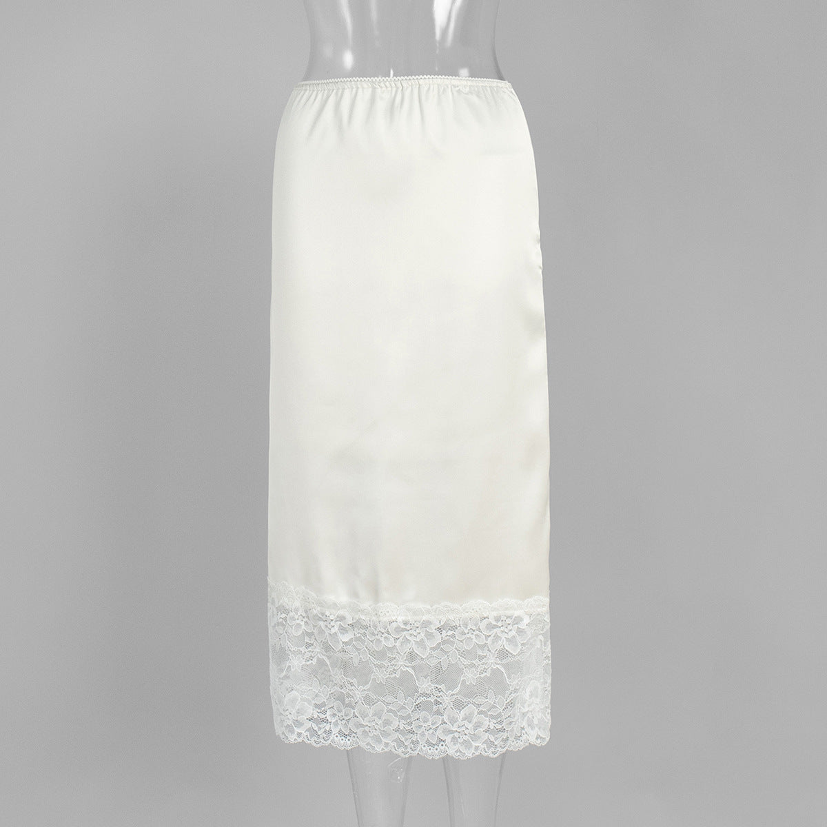 Lace Trim A-Line Skirt Elegant Casual Midi Skirt