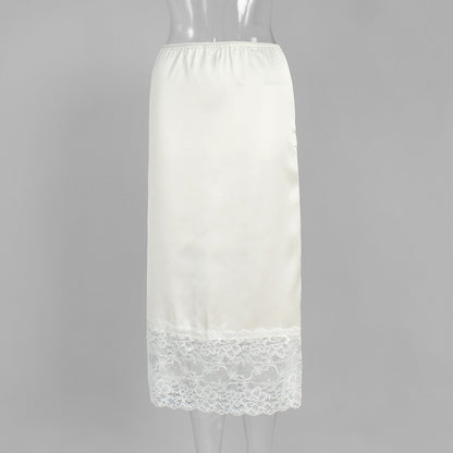 Lace Trim A-Line Skirt Elegant Casual Midi Skirt