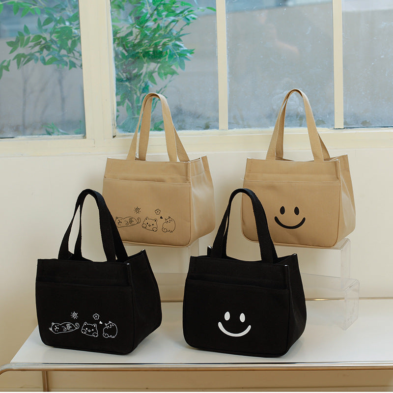 Canvas Lunch Bag With Smiley Face Casual Tote Bag