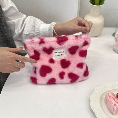 Polka Dot Plushed Large Capacity Make Up Bag