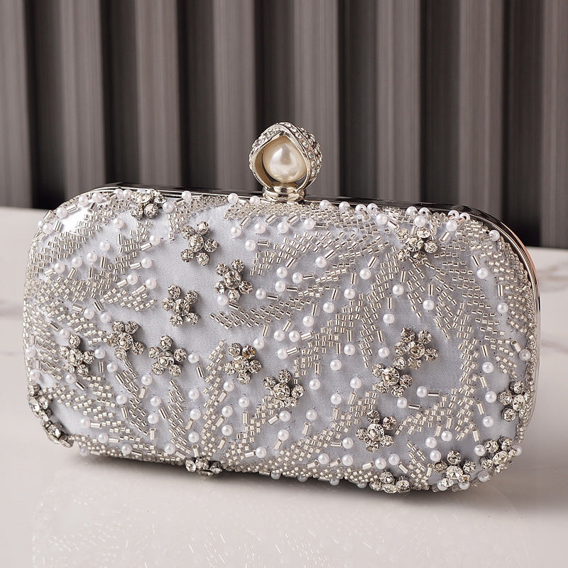 Embroidered Rhinestone Evening Clutch Bag Champagne Color