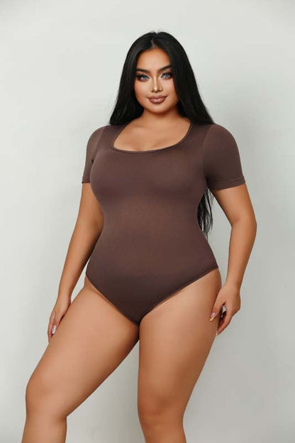 Plus Size Seamless Short Sleeve Bodysuit Shaping Top