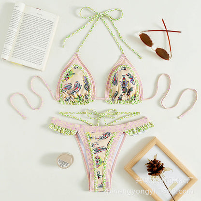Halter Swimsuit Yellow Tie Bikini Three Point Swimsuit