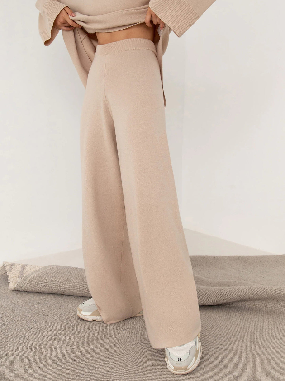 High Collar Irregular Knit Sets