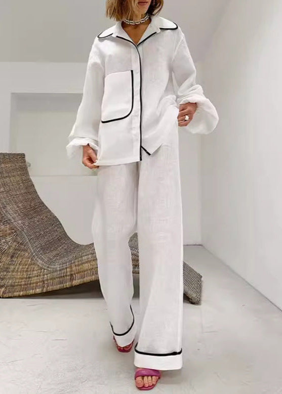 Lounge Set In Lightweight Fabric With Contrast Piping