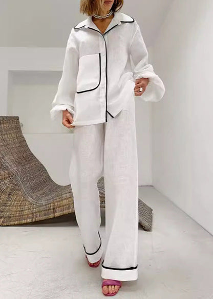Lounge Set In Lightweight Fabric With Contrast Piping