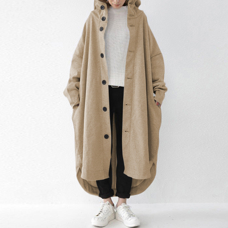 New Autumn And Winter Women'S Windbreaker Jacket, Women'S Hooded Mid Length Jacket