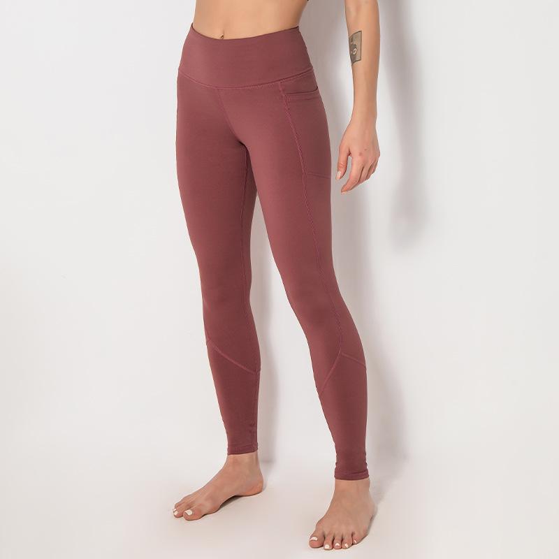Spliced Pocket Size Double-Sided Nylon High Elastic Sports High Waist Hip Tight Yoga Pants Women.
