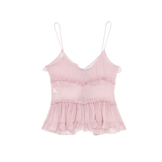 Solid Color Layered Ruffle Spaghetti Strap Top