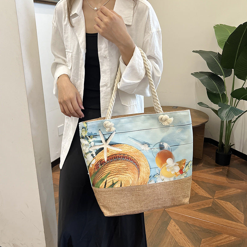 Spacious Beach Tote Bag Fashionable Travel Shoulder Bag