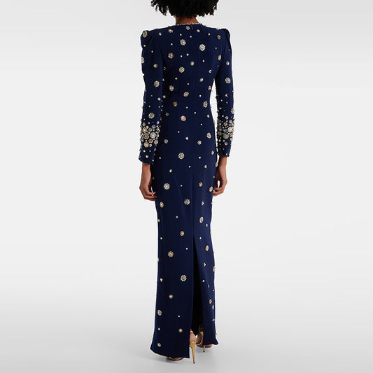Elegant Long Evening Dress With Beaded Detail