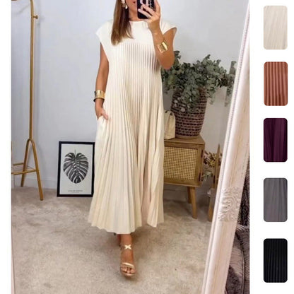Elegant Sleeveless Pleated Maxi Dress for Women
