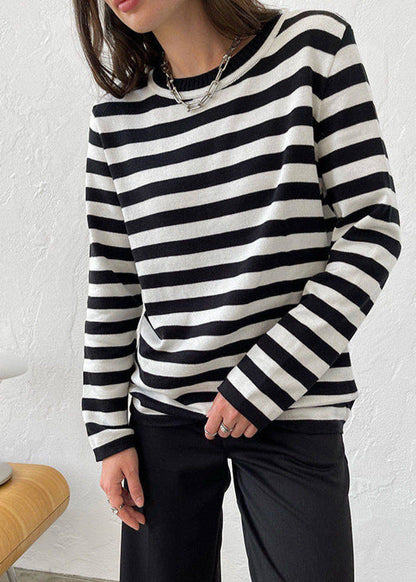 Striped Knit Top Soft Breathable Fabric Classic Style