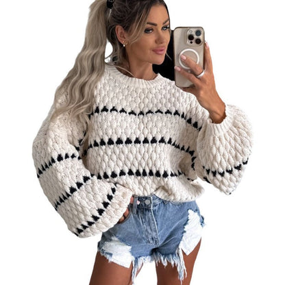 Autumn And Winter New Sweater Thick Needle Loose Plus Size Twist Striped Crew Neck Jumper Women