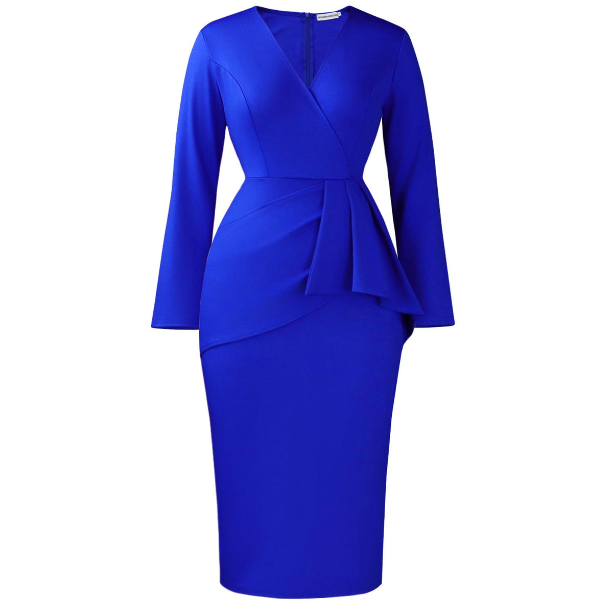 V-Neck Long Sleeve Bodycon Dress Solid Color Elegant Office Dress