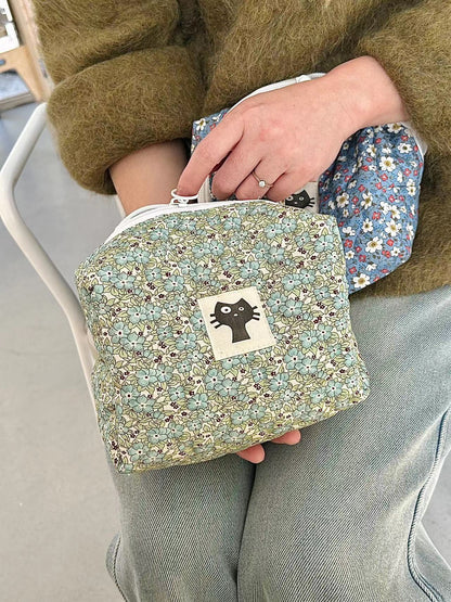 Floral Cartoon Print Portable Cosmetic Bag