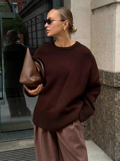 Casual Solid Color Sweater Comfortable Knit Pullover