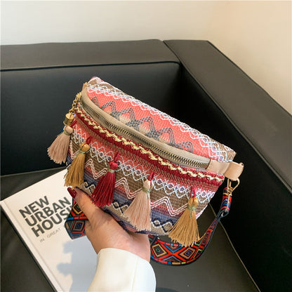 Fringe Woven Mini Bag Casual Crossbody Shoulder Bag