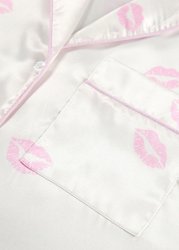 Satin Lounge Set With Kiss Print Design