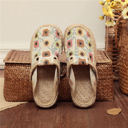Cloth Shoes Linen Big Head Slippers Flat Heels Cotton Low Top Women'S Slippers Shoes