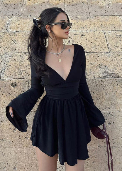 Long Sleeve Wrap Mini Dress Soft Breathable Fabric