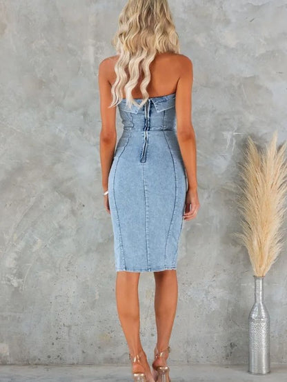 Sexy Strapless Denim Bodycon Dress