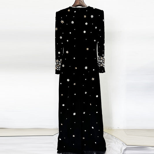 Elegant Long Sleeves Beaded Dress With Round Neck