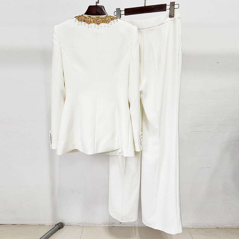 Fashionable Sequin Embellished Jacket And Pants Set