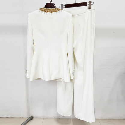 Fashionable Sequin Embellished Jacket And Pants Set