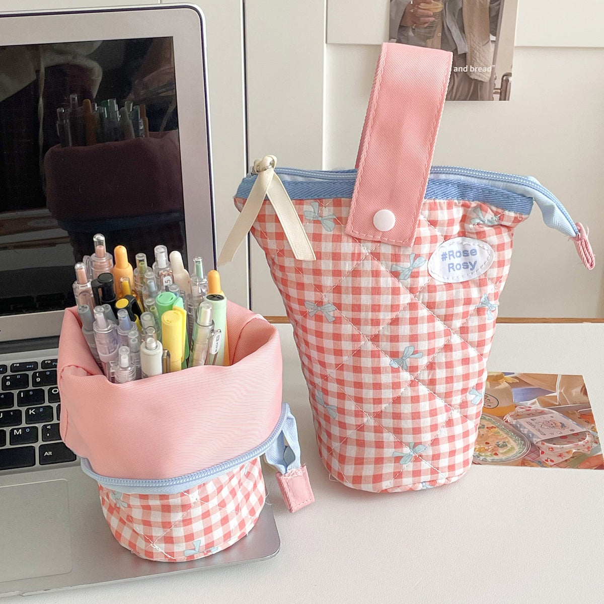 Striped Bow Cylinder Pencil Case Stylish Portable Stationery