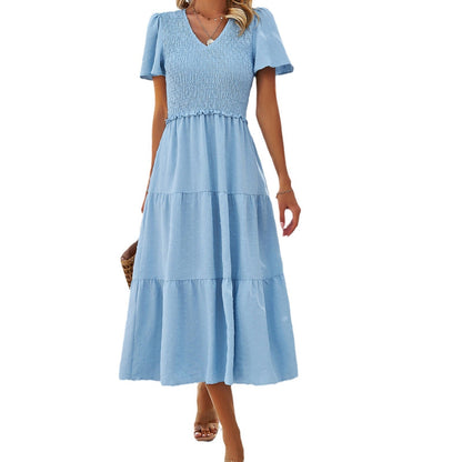Polka Dot V-Neck Short Sleeve Dress Casual Elegant Polyester Dress