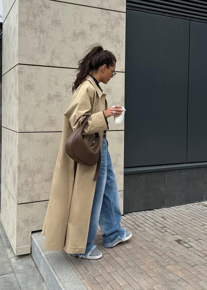 Oversized Trench Coat Durable Fabric Khaki
